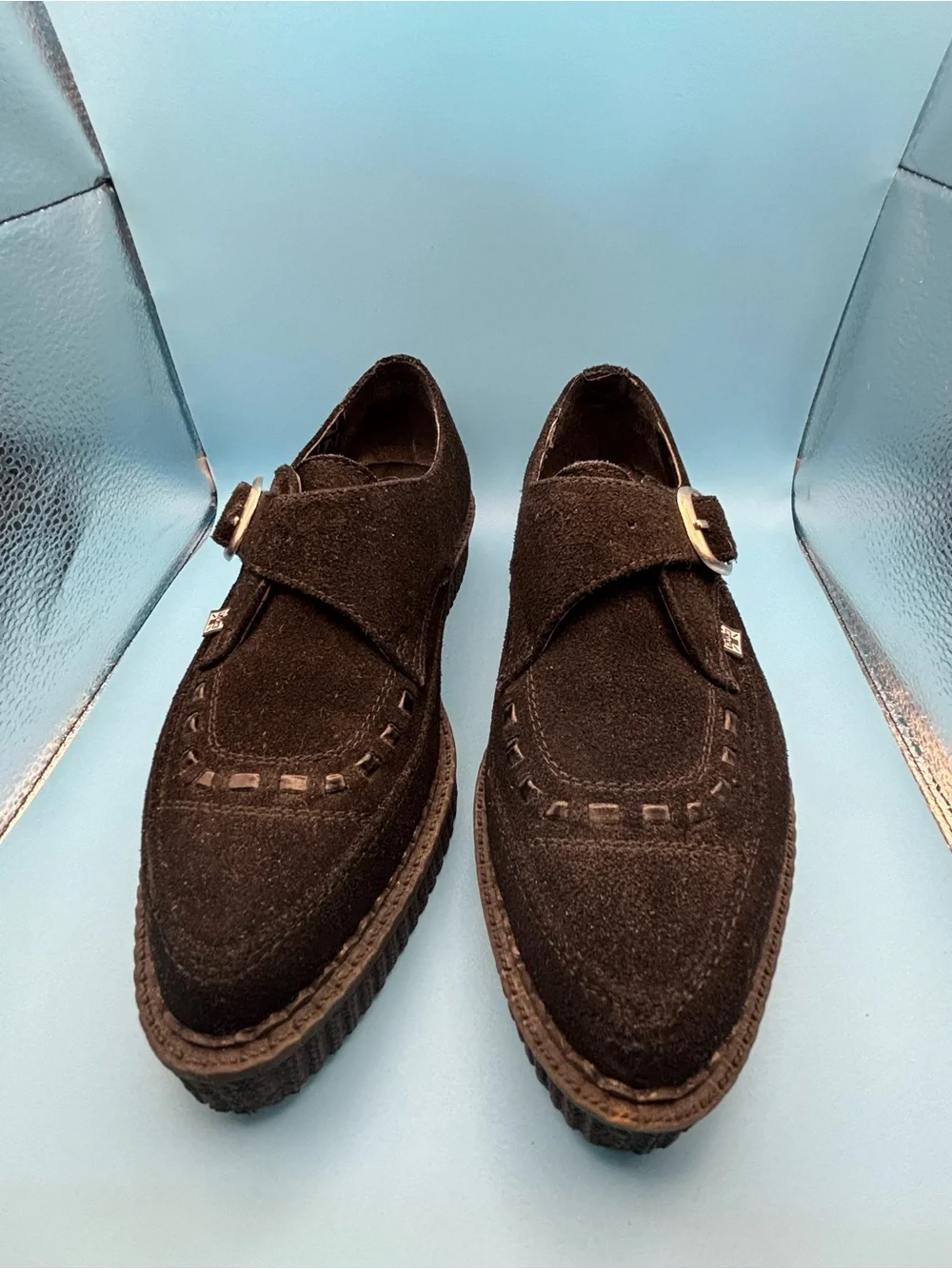 T.U.K  Suede Pointed Black Single Monk Strap Loafers